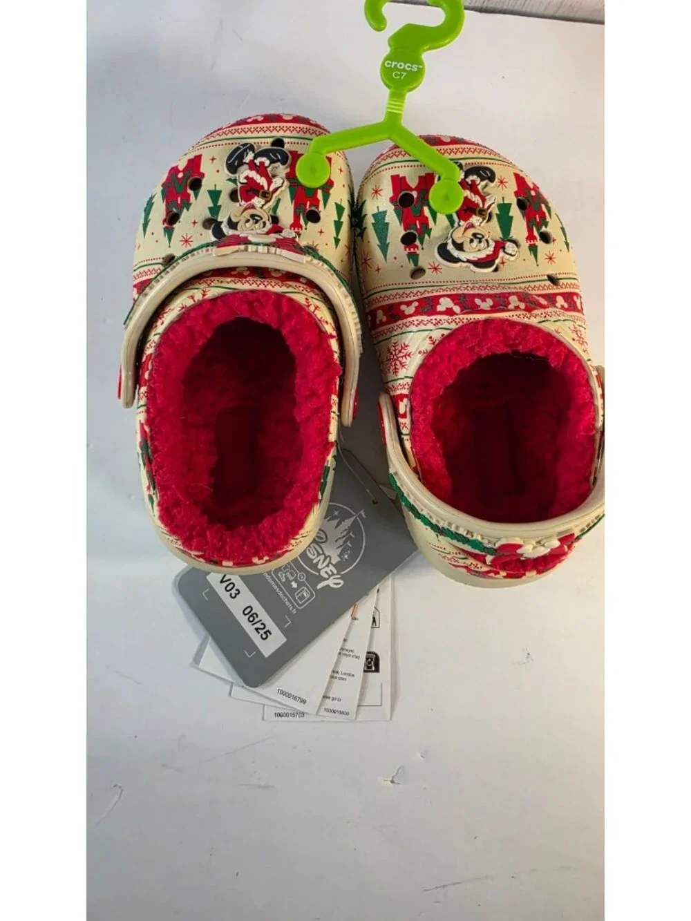 DISNEY PARKS MICKEY MOUSE CHRISTMAS LINED CROCS TODDLER CLOGS C7 FUZZY HOLIDAY N